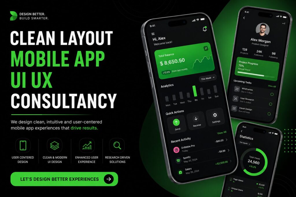Clean layout mobile app UI UX consultancy